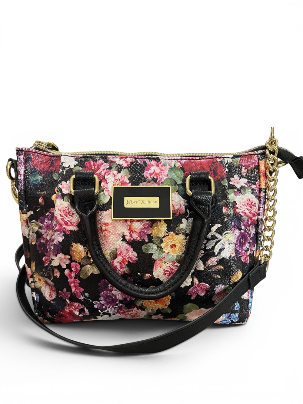Betsey Johnson Black & Pink Floral Satchel Crossbody